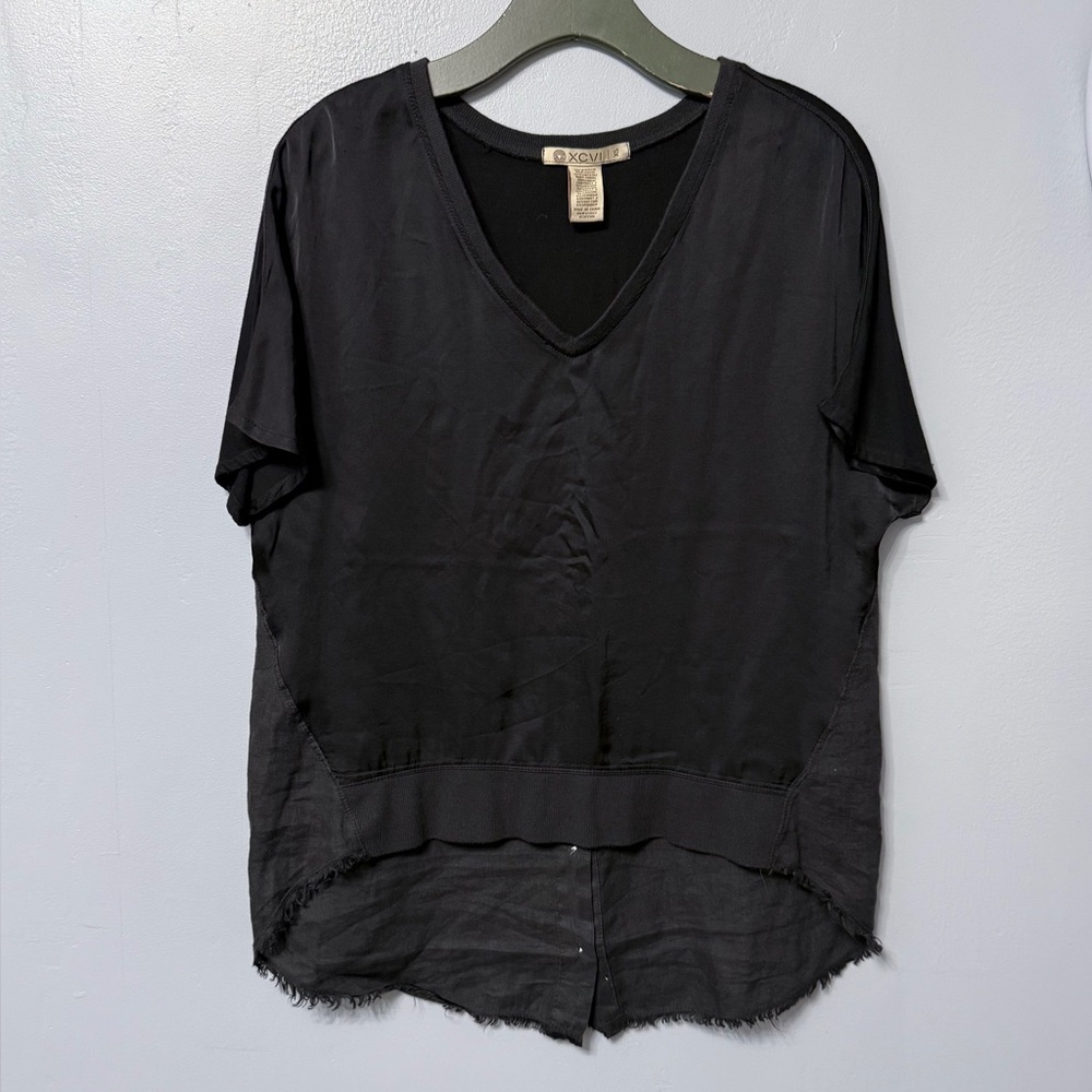 #5)  XCVI Women's Elegant Black Short Sleeve Top with Buttons  detail back
